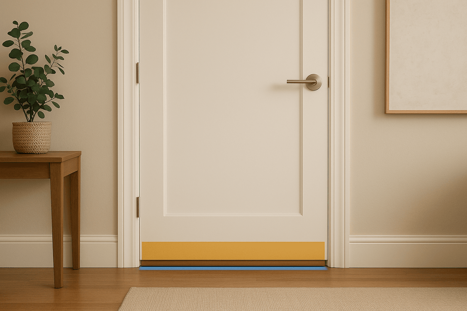 Door draft line visualization in a warm home hallway