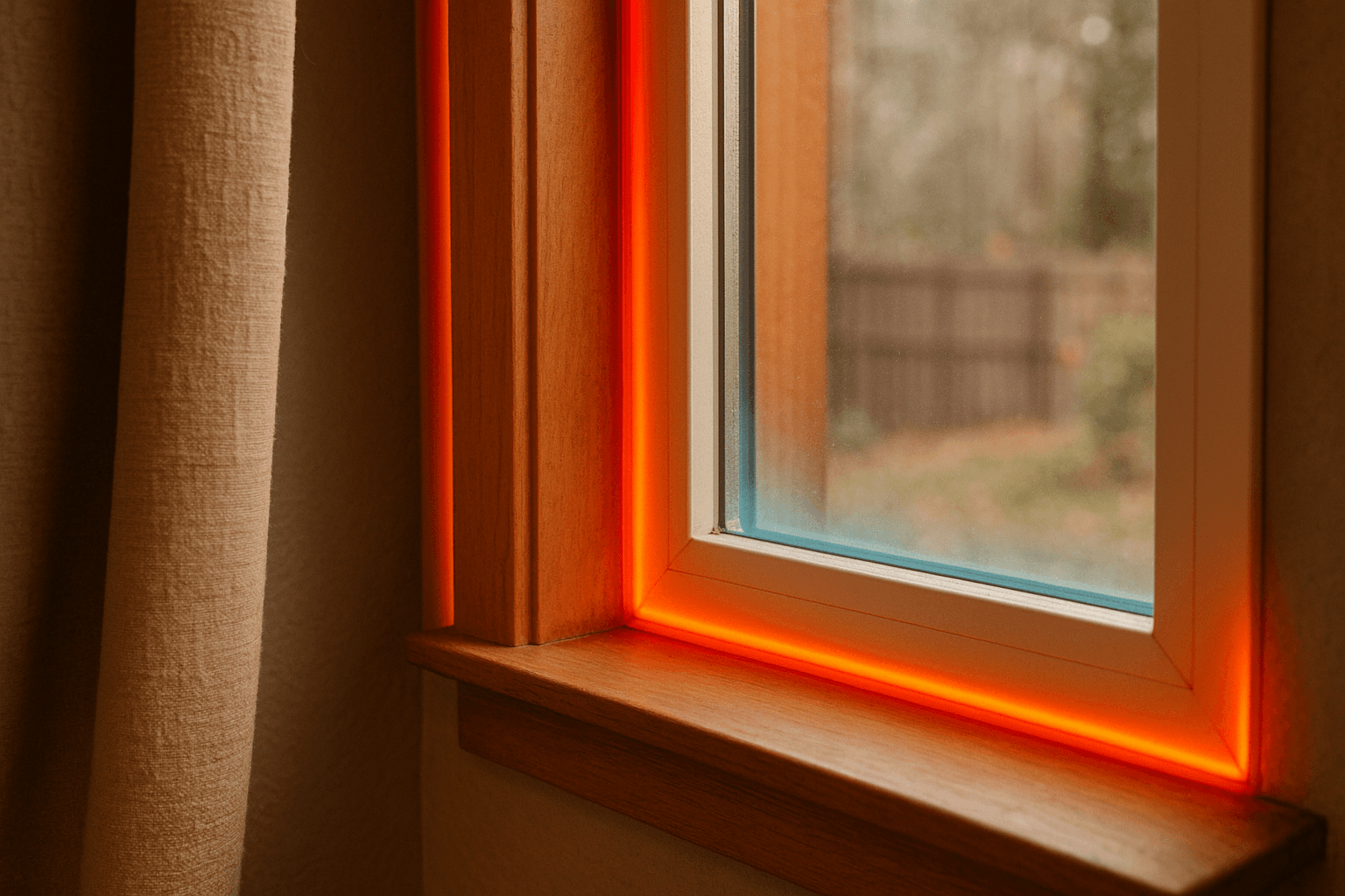 Interior window frame with AI thermal draft overlay